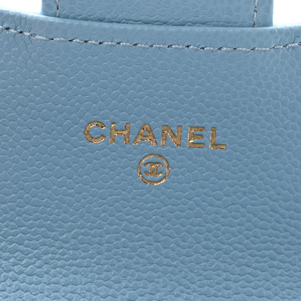 Caviar Quilted Flap  Holder Wallet Light Blue