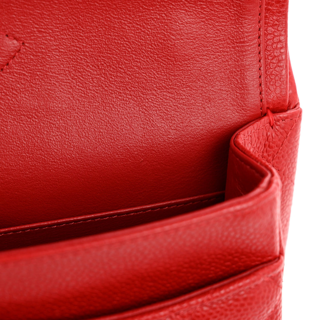 Caviar Quilted Medium Double Flap Red