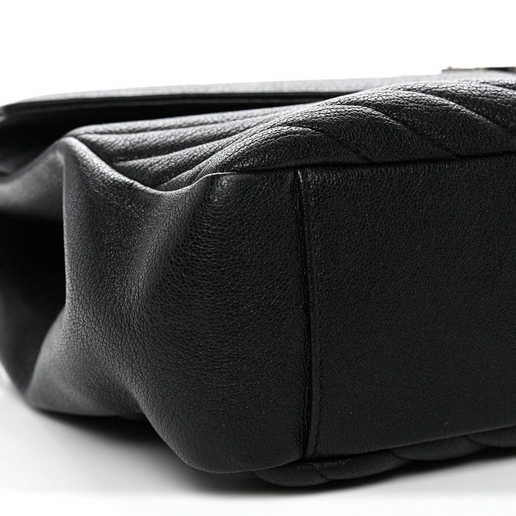 Sheepskin Matelasse Chevron Monogram Large College Satchel Black