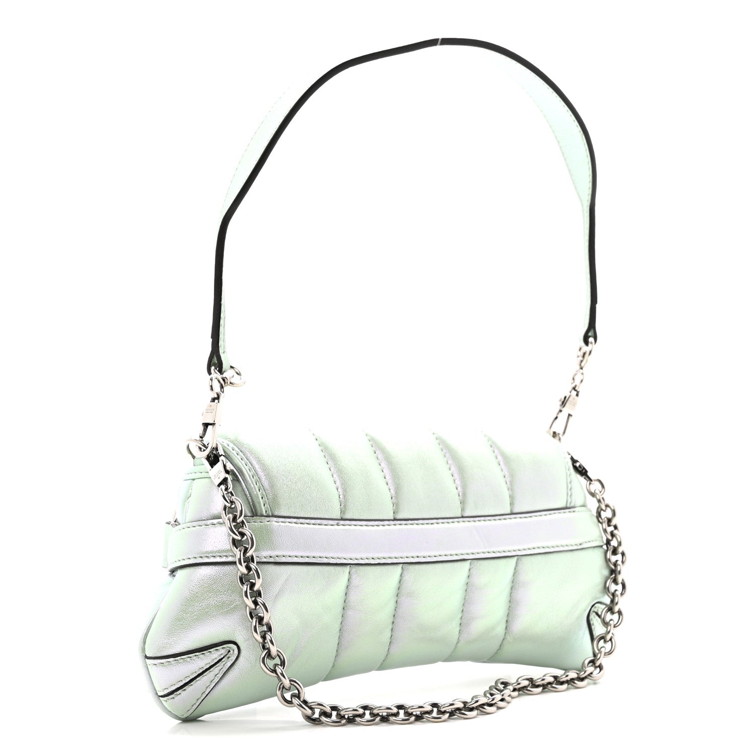 Iridescent Nappa Vertical Matelasse Medium Maxi Horsebit Chain Shoulder Bag Iridescent Salvy Green