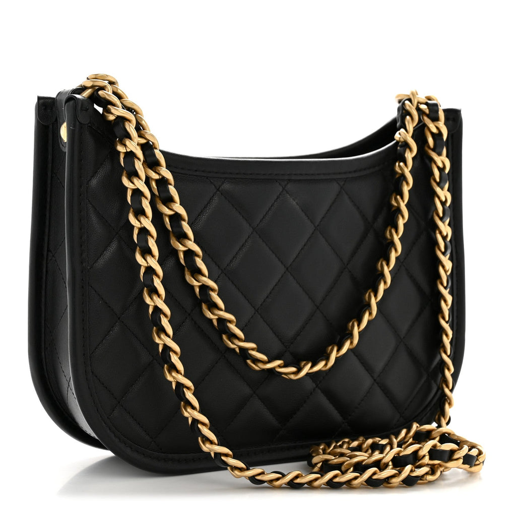 Calfskin Quilted Hobo Black