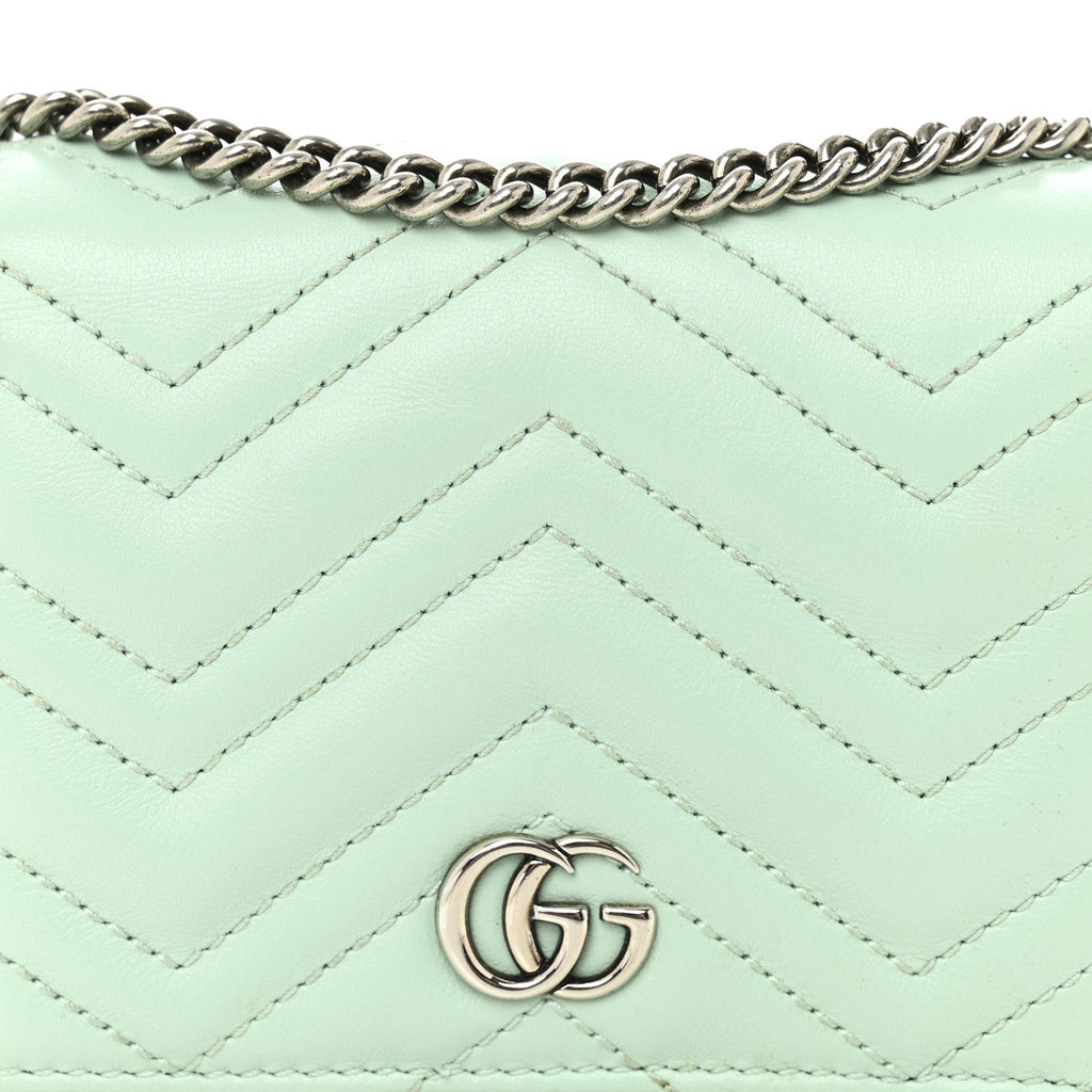 Calfskin Matelasse GG Marmont Mini Wallet On Chain Water Green