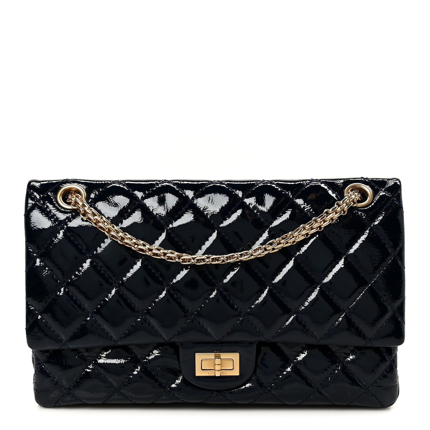 Distressed Patent Quilted 2.55 Reissue 226 Flap Blue