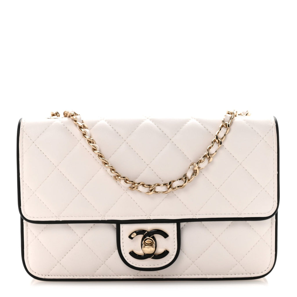 Lambskin Quilted Resin CC Mini Flap Bag White Black