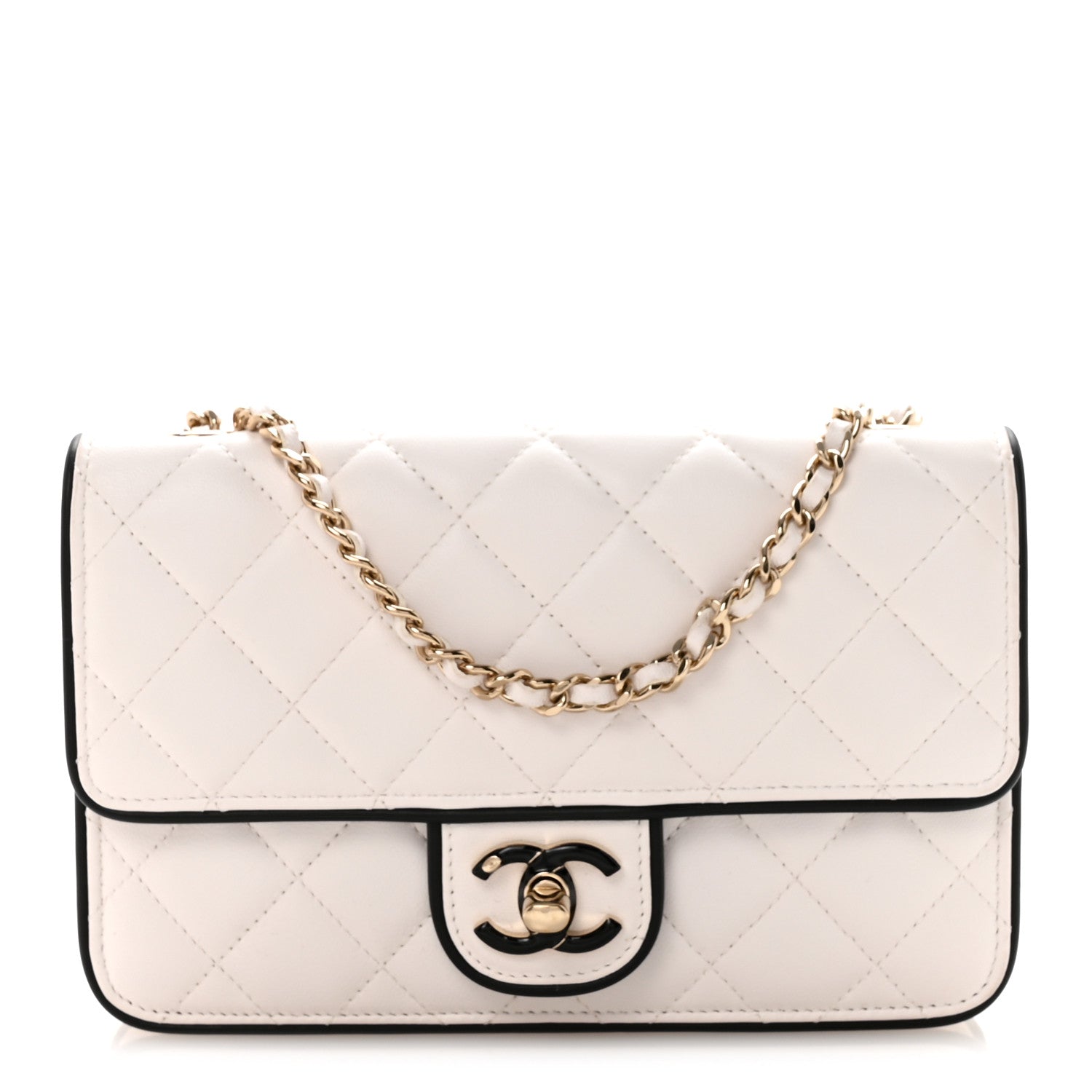 Lambskin Quilted Resin CC Mini Flap Bag White Black