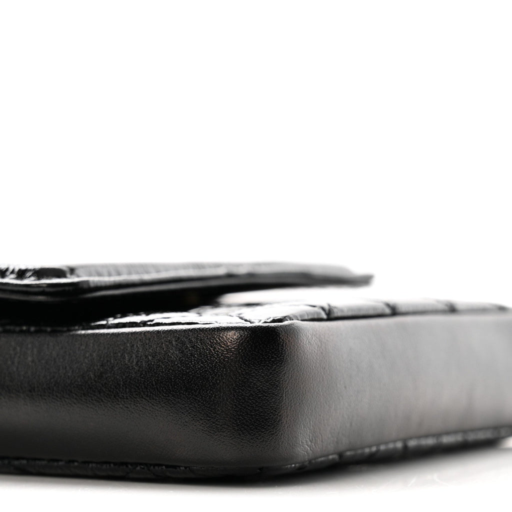 Shiny Aged Calfskin Quilted Waist Belt Bag Black