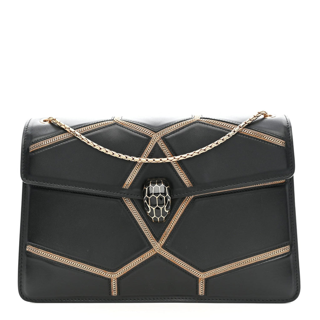 Calfskin Glam Rebel Serpenti Forever Shoulder Bag Black
