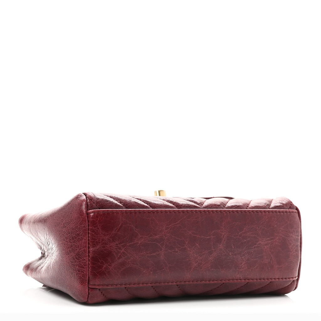 Glazed Calfskin Chevron Quilted Small Hampton Flap Burgundy