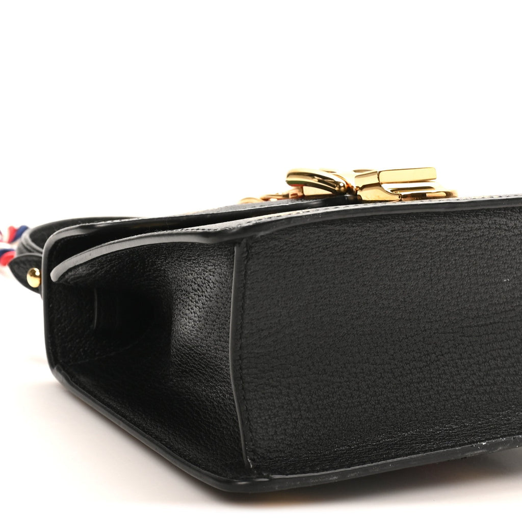 Textured Calfskin Bee Star Print Mini Sylvie Top Handle Bag Black