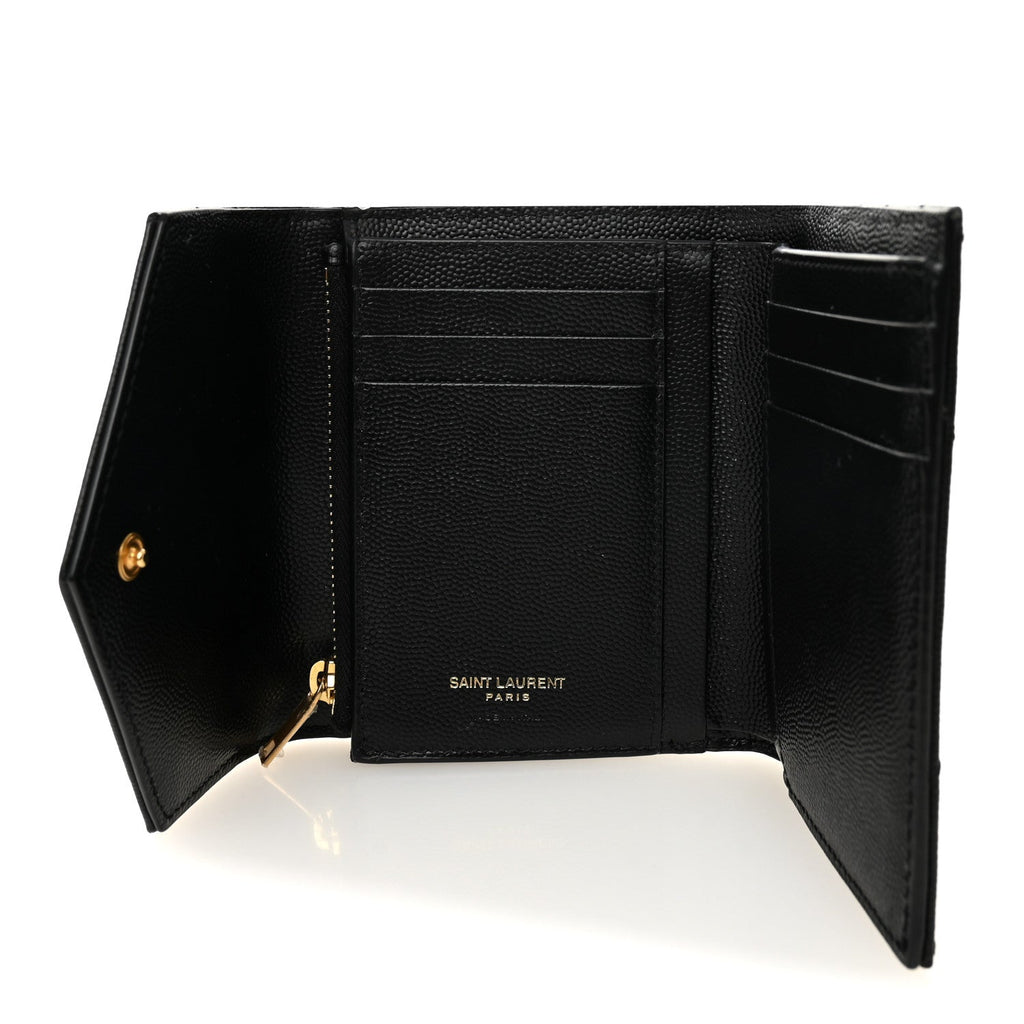 Grain De Poudre Matelasse Chevron Monogram Compact Tri Fold Wallet Black