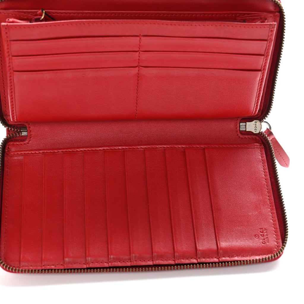 Calfskin Matelasse GG Marmont Zip Around Wallet Hibiscus Red