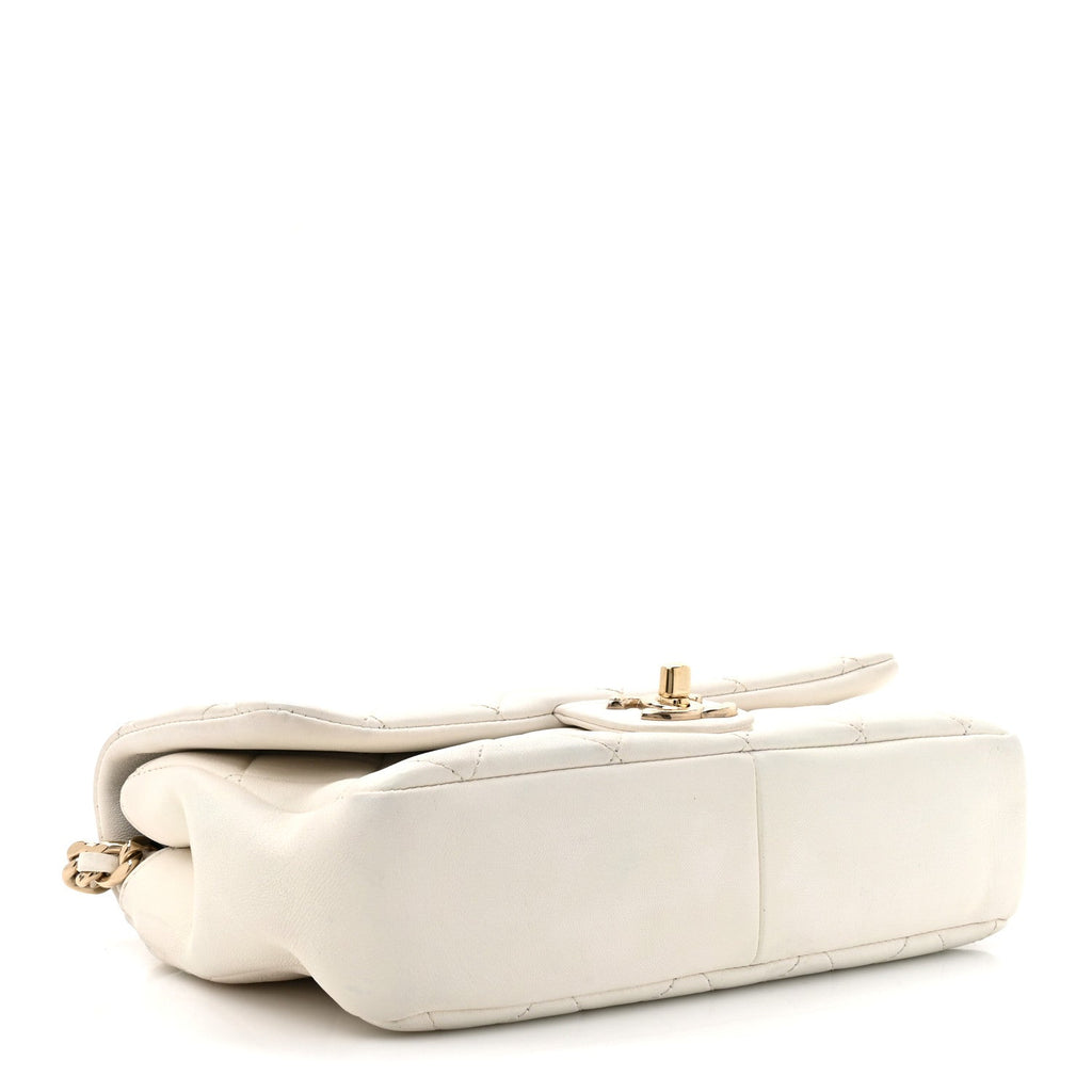 Lambskin Quilted Resin Bi-Color Chain Flap Bag White
