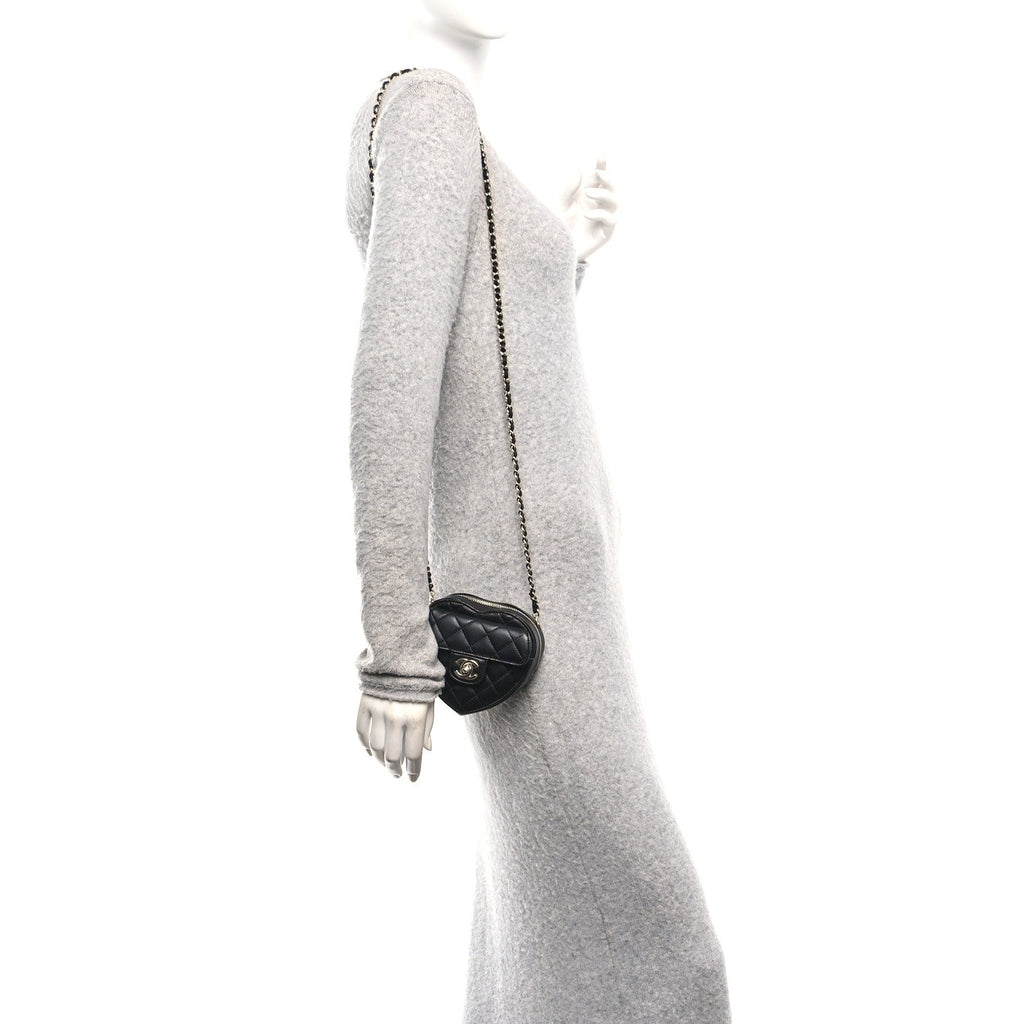 Lambskin Quilted CC In Love Heart Clutch With Chain Black
