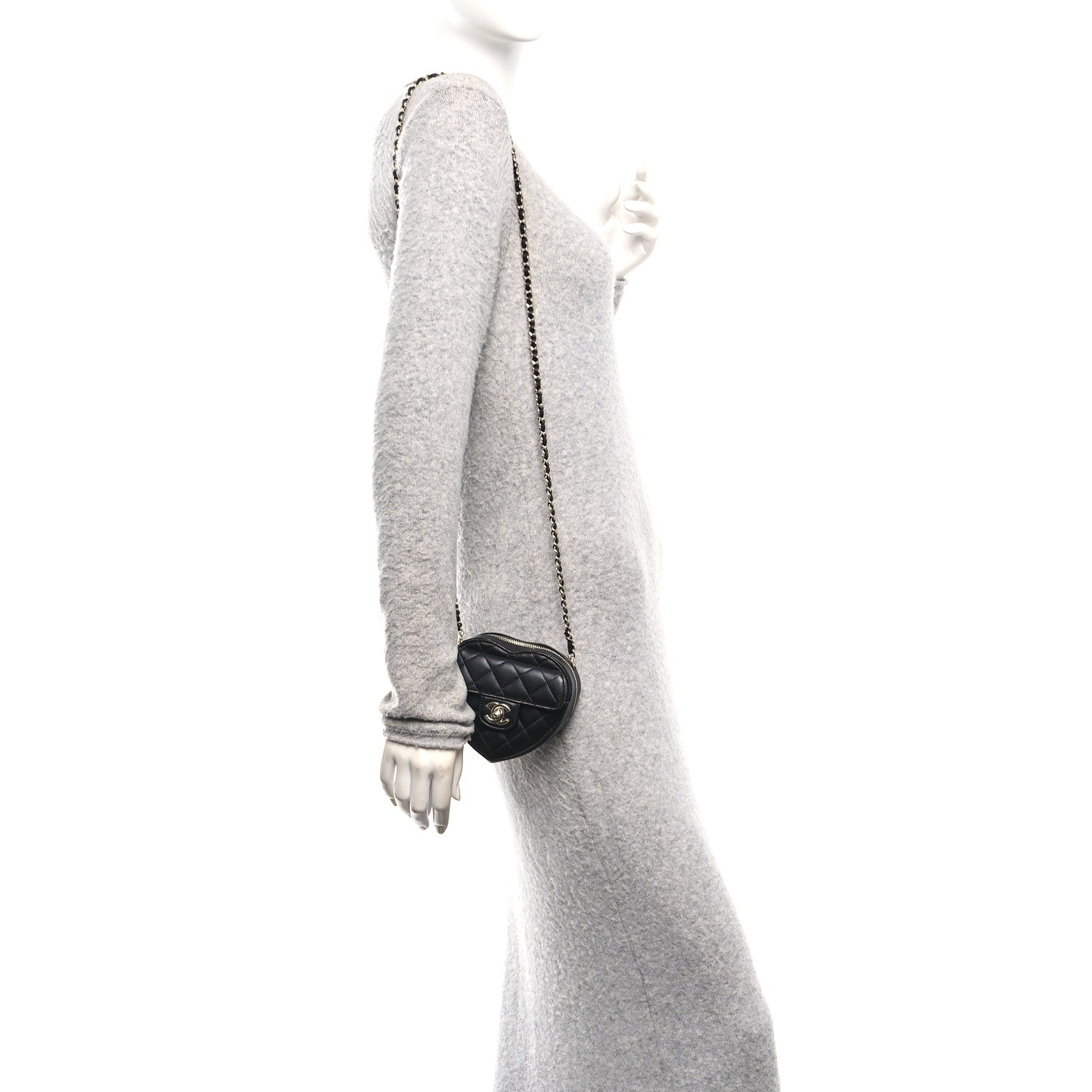 Lambskin Quilted CC In Love Heart Clutch With Chain Black