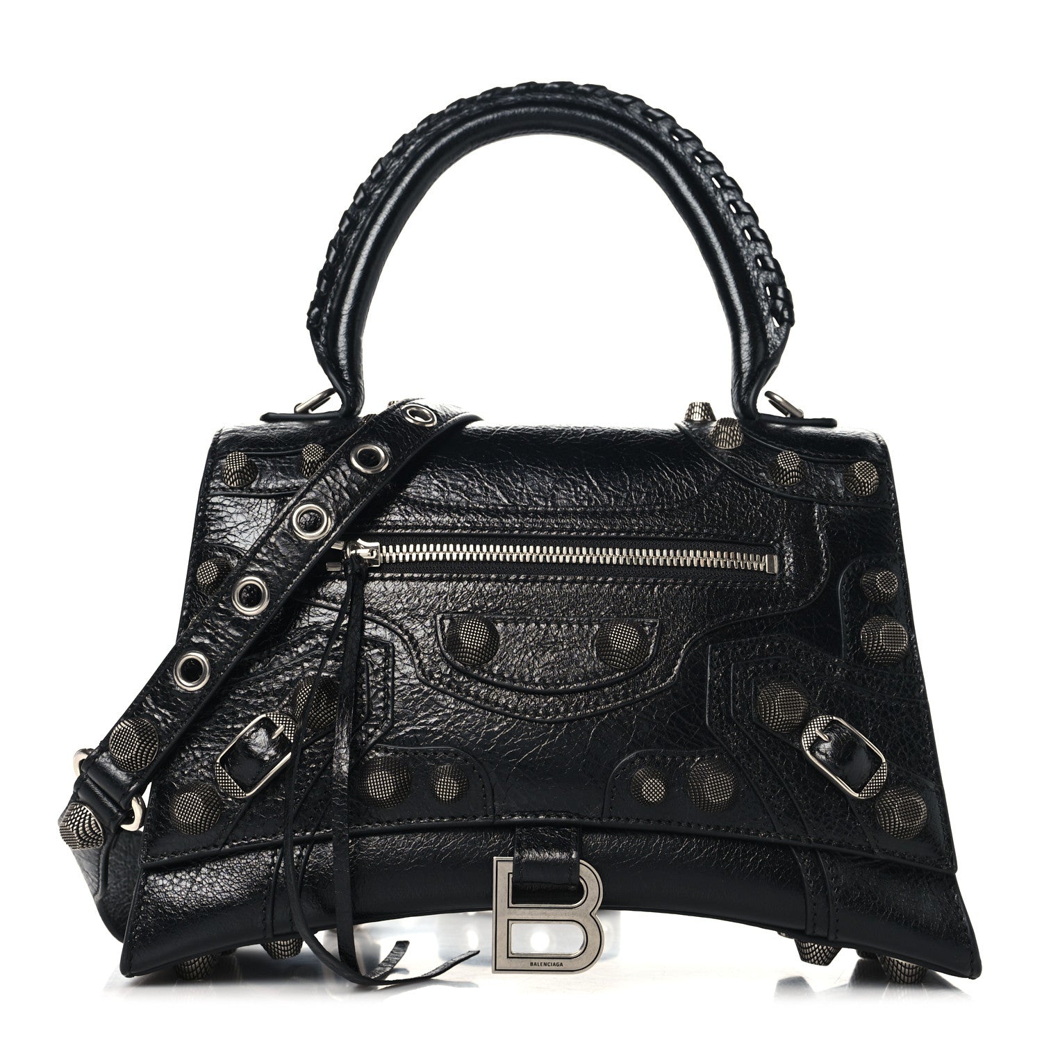 Arena Lambskin Medium Hourglass X Le Cagole Top Handle Bag Black