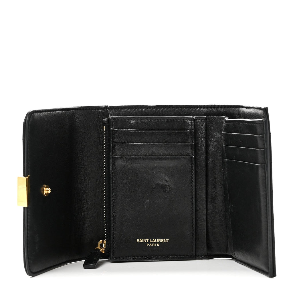 Lambskin Matelasse Monogram Vicky Tri-Fold Wallet Black