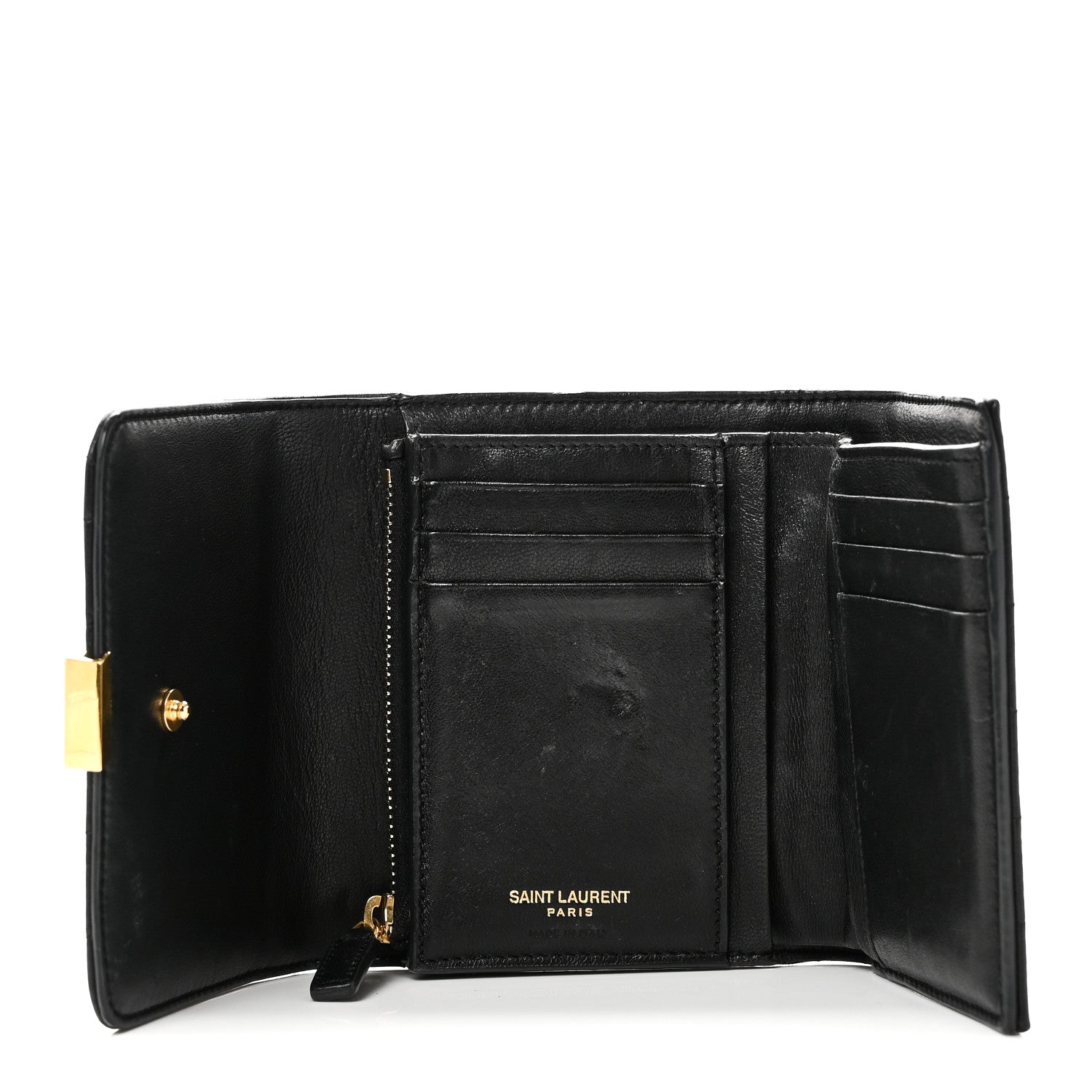 Lambskin Matelasse Monogram Vicky Tri-Fold Wallet Black