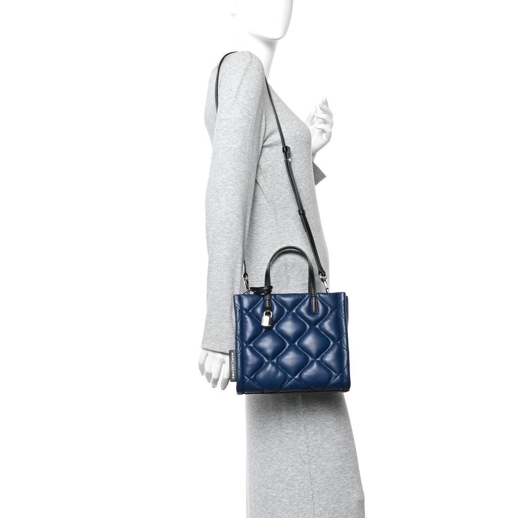 Lambskin Quilted Mini Grind Tote Bag Azure Blue
