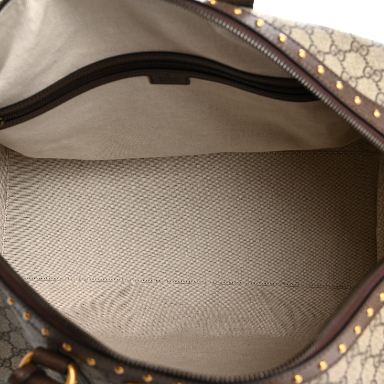 GG Supreme Monogram Textured Dollar Calfskin Web Studded Large Savoy Duffle Bag Beige Ebony
