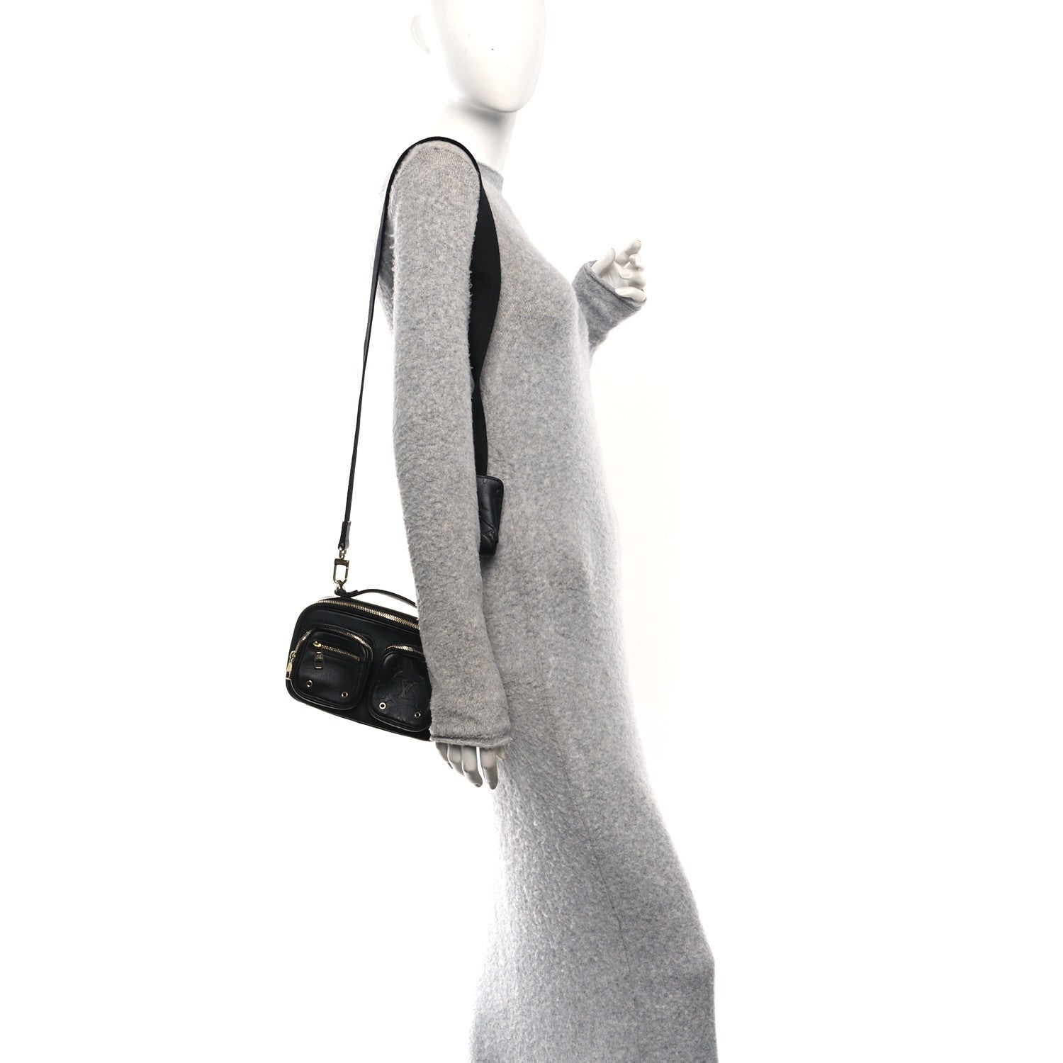 Calfskin Monogram Embossed Utility Crossbody Black