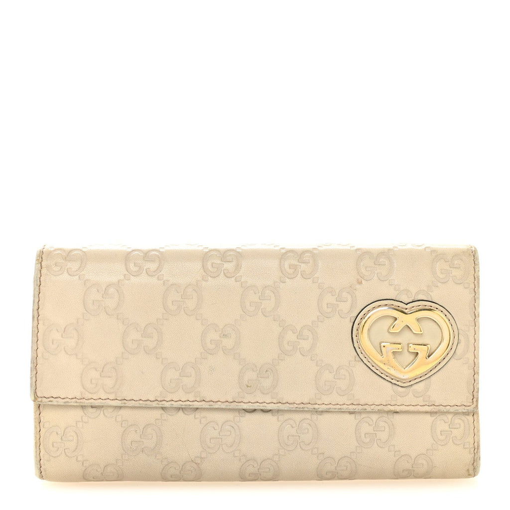 Shangai Calfskin Lovely Heart Continental Wallet Off White