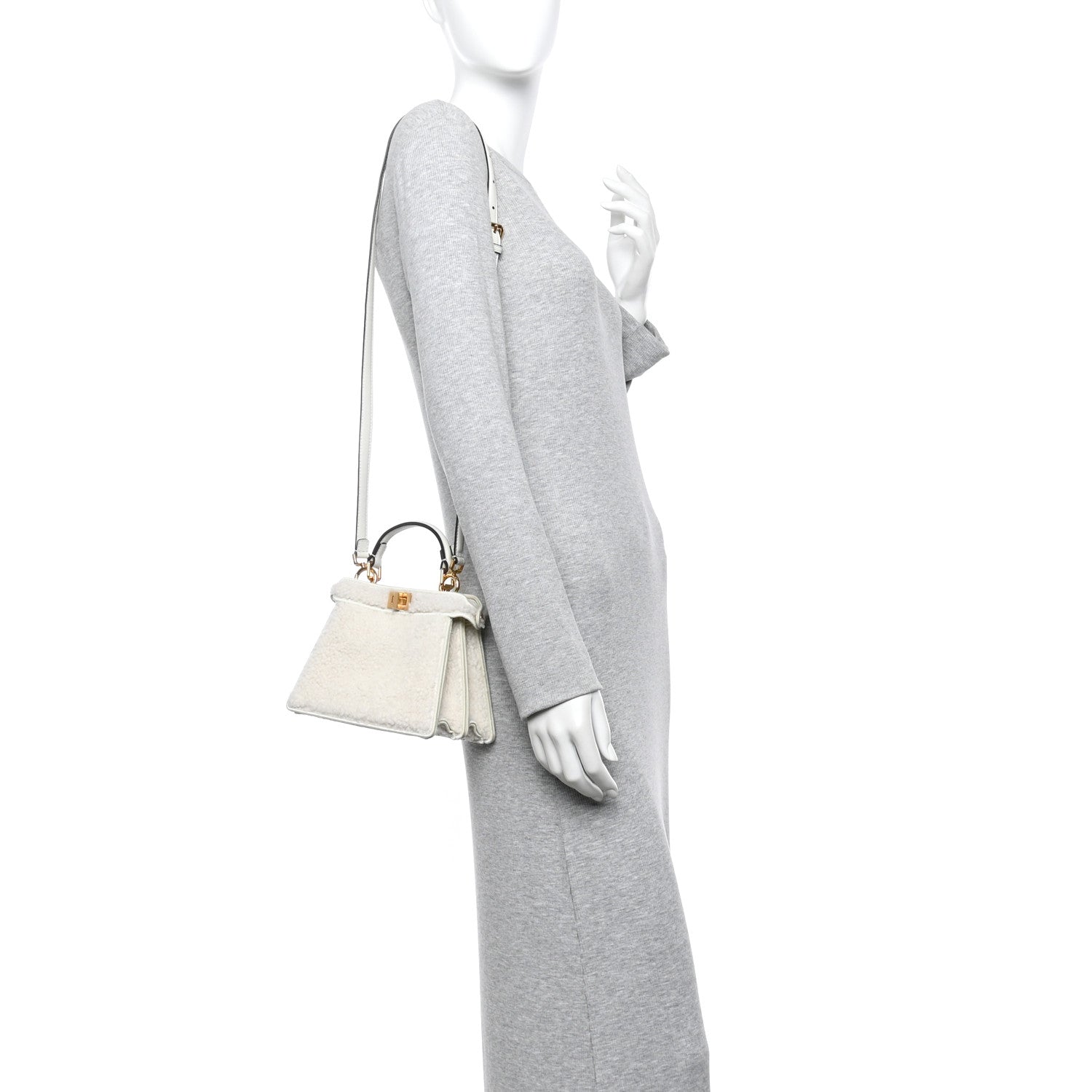 Curly Shearling Shiny Nappa Petite Peekaboo I SEE U Satchel White