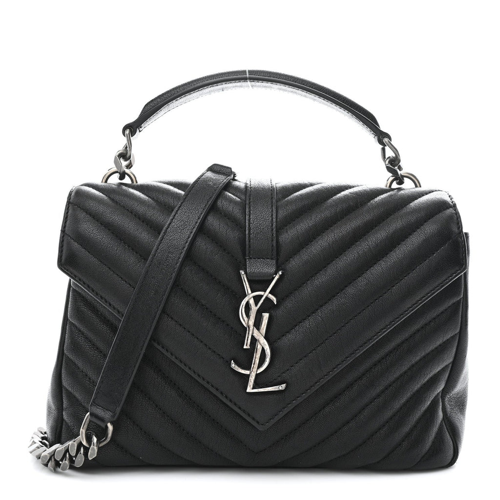 Sheepskin Matelasse Chevron Monogram Medium College Bag Black