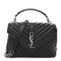 Sheepskin Matelasse Chevron Monogram Medium College Bag Black