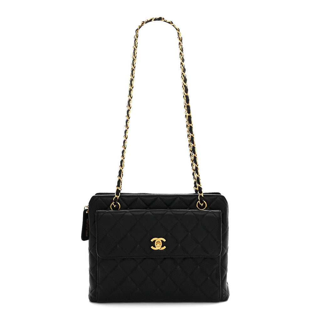 Caviar Quilted Flap Shoulder Bag Black