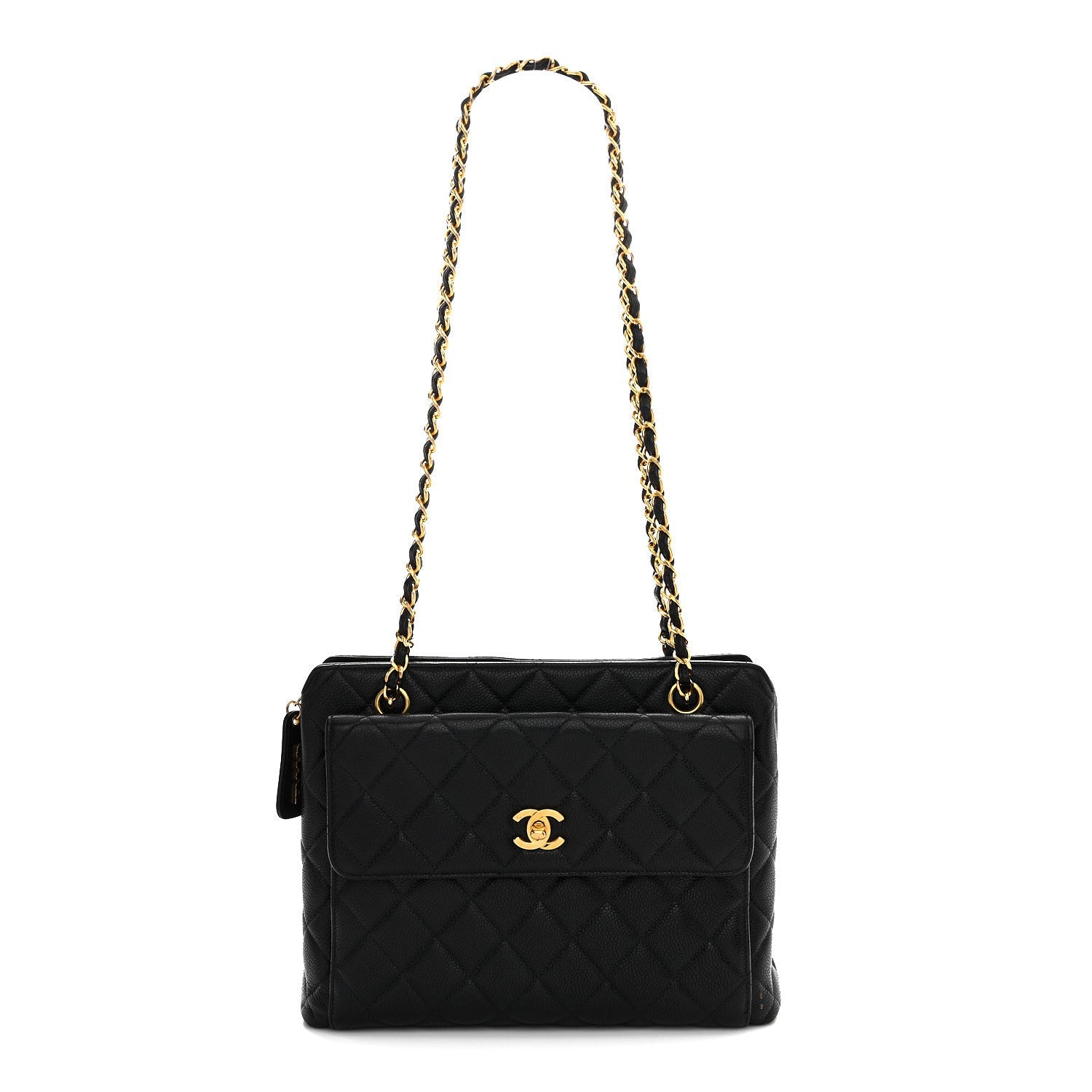 Caviar Quilted Flap Shoulder Bag Black