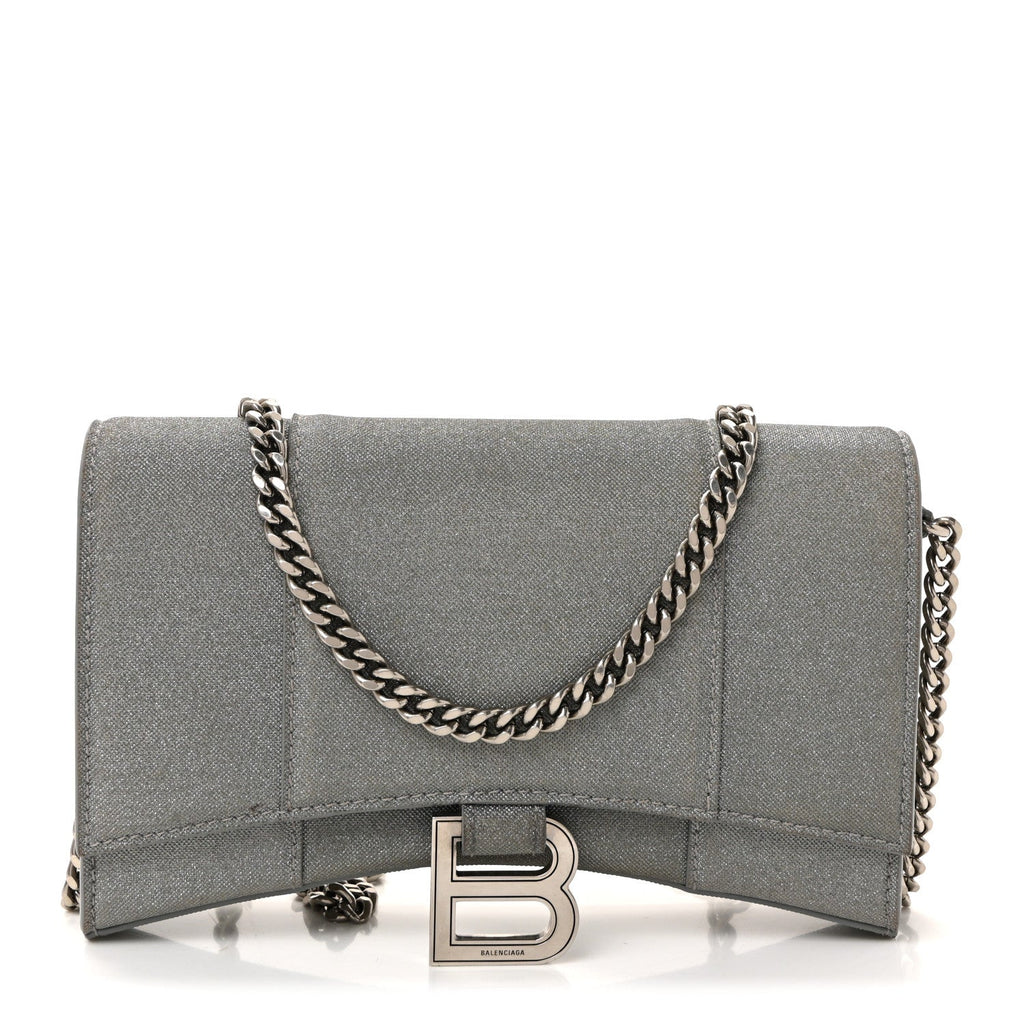 Glitter Fabric Hourglass Chain Bag Grey