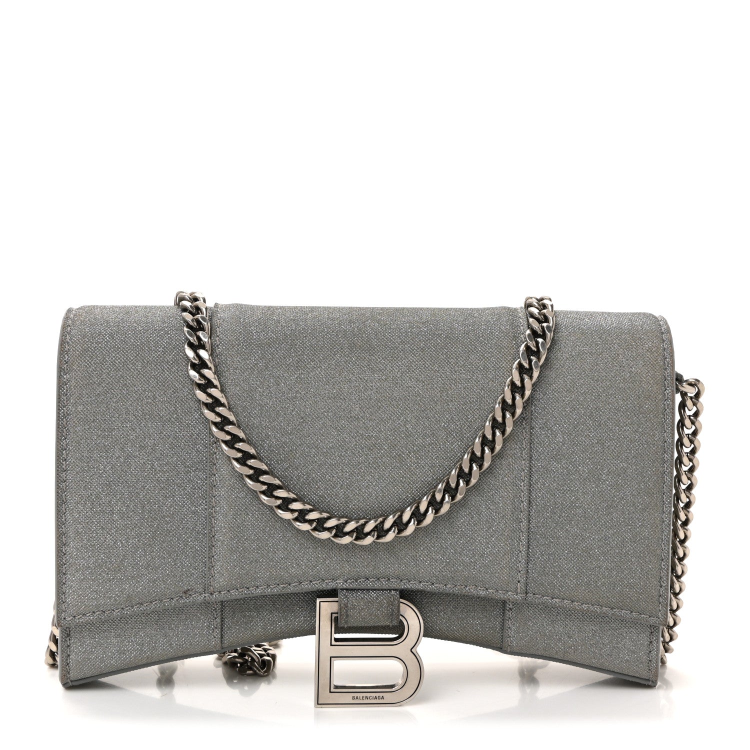 Glitter Fabric Hourglass Chain Bag Grey