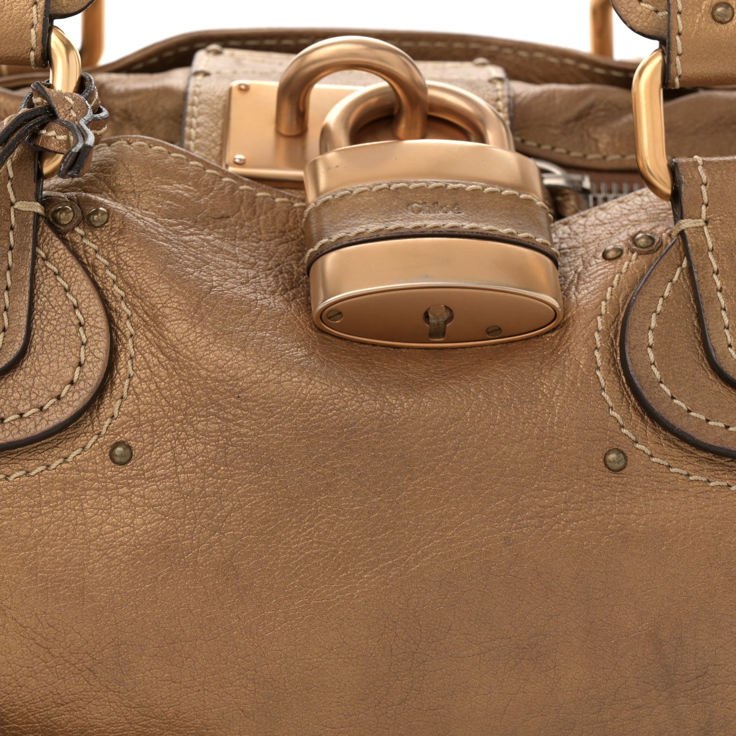 Metallic Calfskin Medium Paddington Satchel Gold