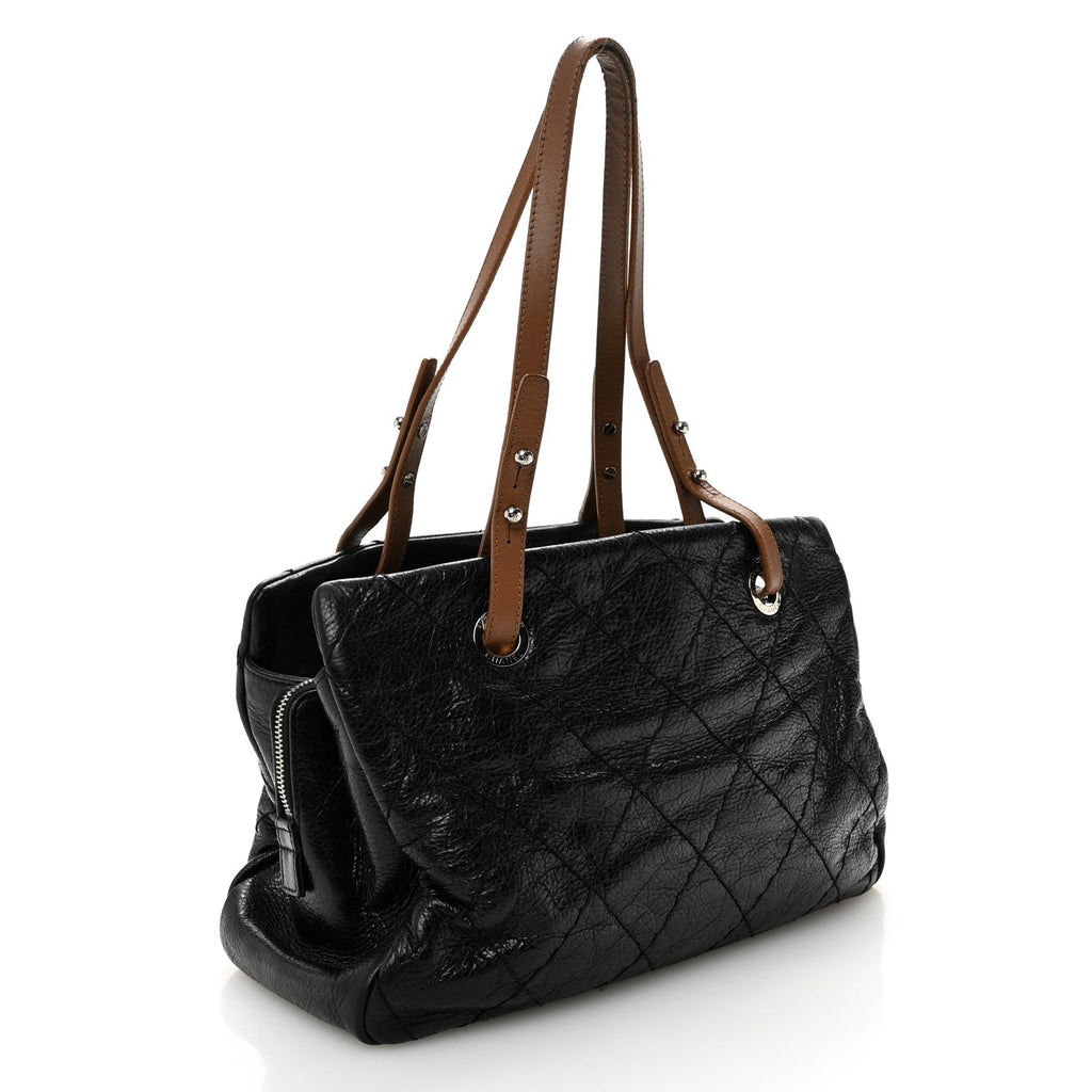 Glazed Calfskin On the Road Zip Tote Black