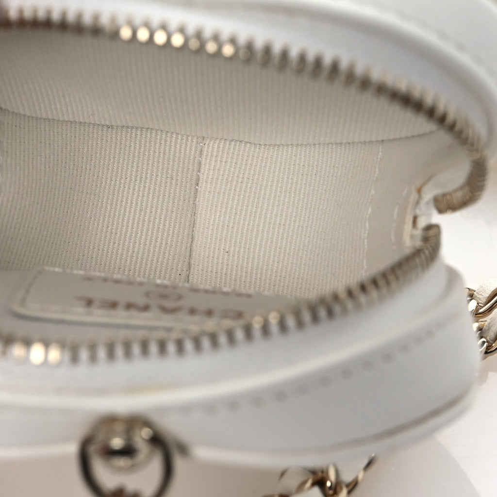 Lambskin Quilted CC In Love Heart Coin Purse With Chain White