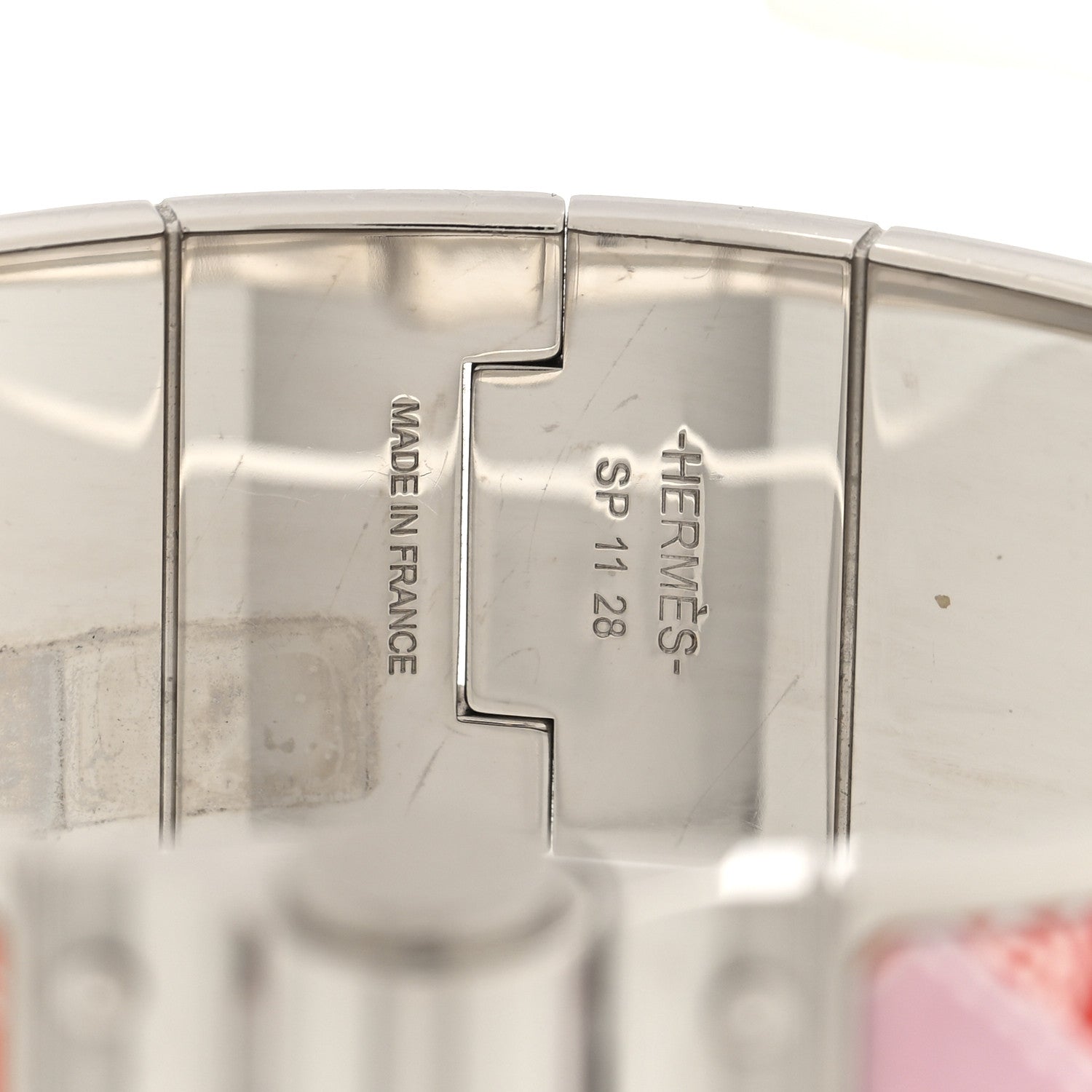Enamel Printed Wide Square Bolduc Hinged Bracelet S Life In Orange