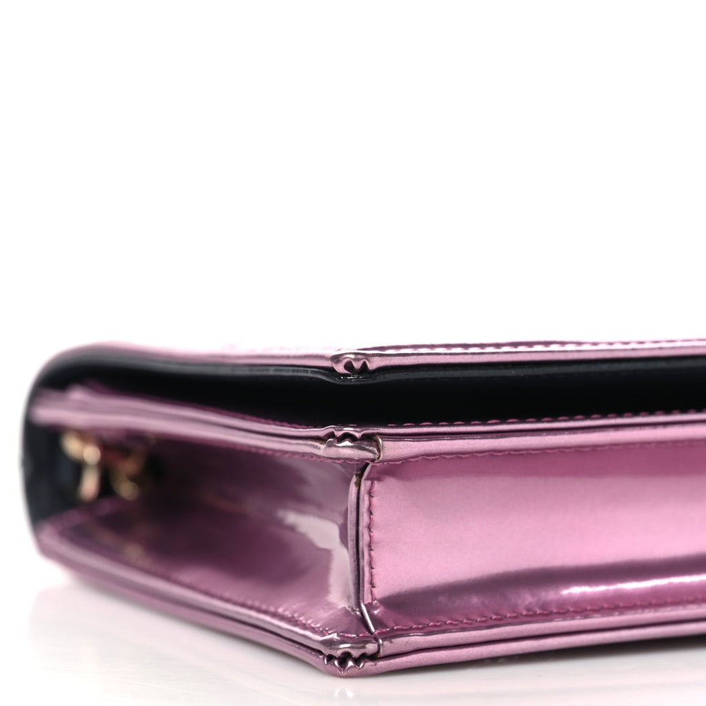 Metallic Patent Micro-Cannage Diorama Wallet on Chain Pouch Pink