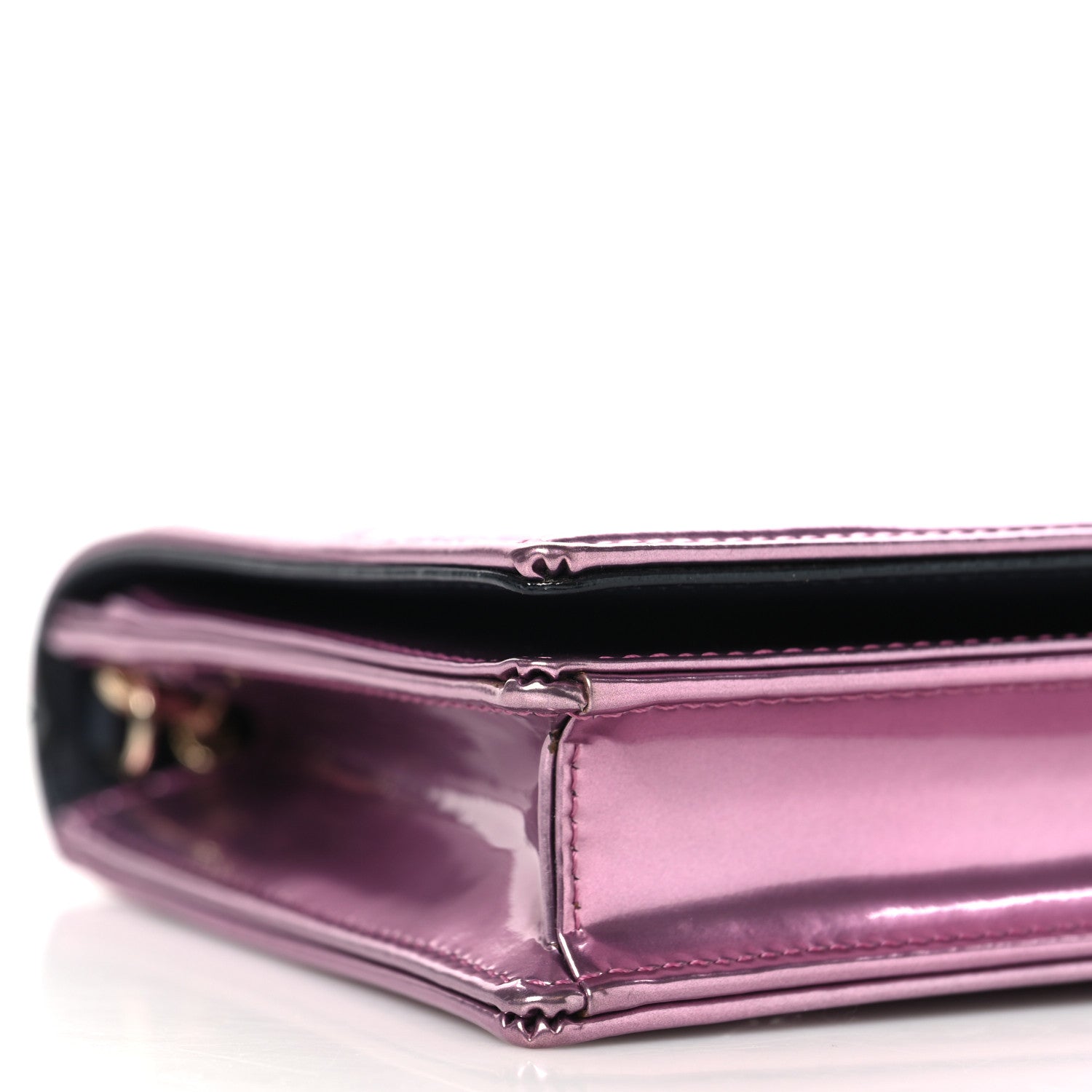 Metallic Patent Micro-Cannage Diorama Wallet on Chain Pouch Pink
