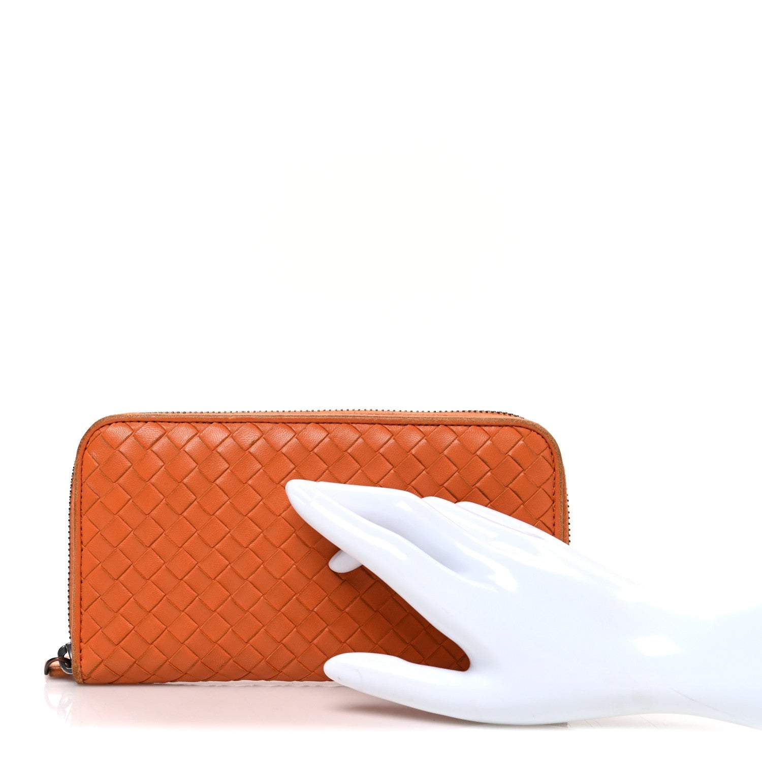 Nappa Intrecciato Zip Around Wallet Orange