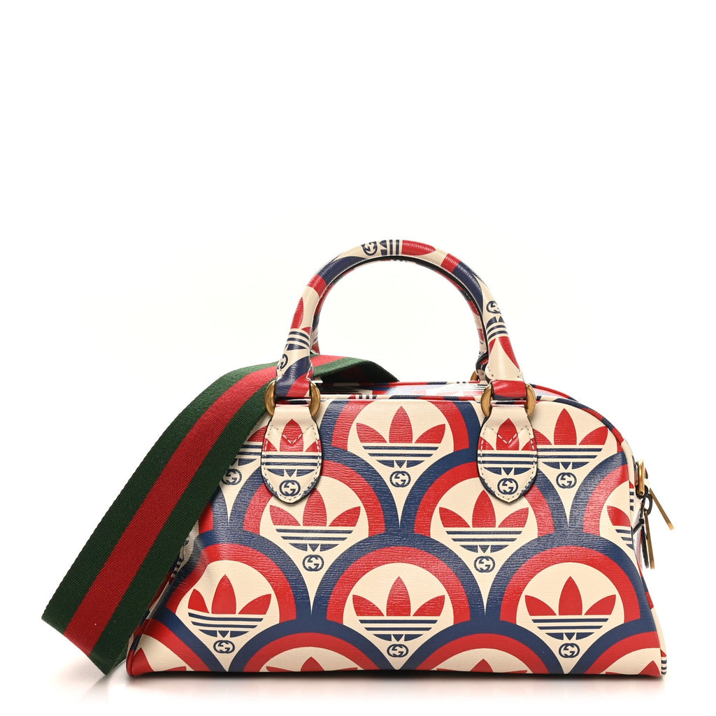 X ADIDAS Shangai Calfskin Web Trefoil Interlocking G Mini Duffle Bag Red White Blue