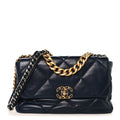 Lambskin Quilted Large Chanel 19 Flap Navy Blue
