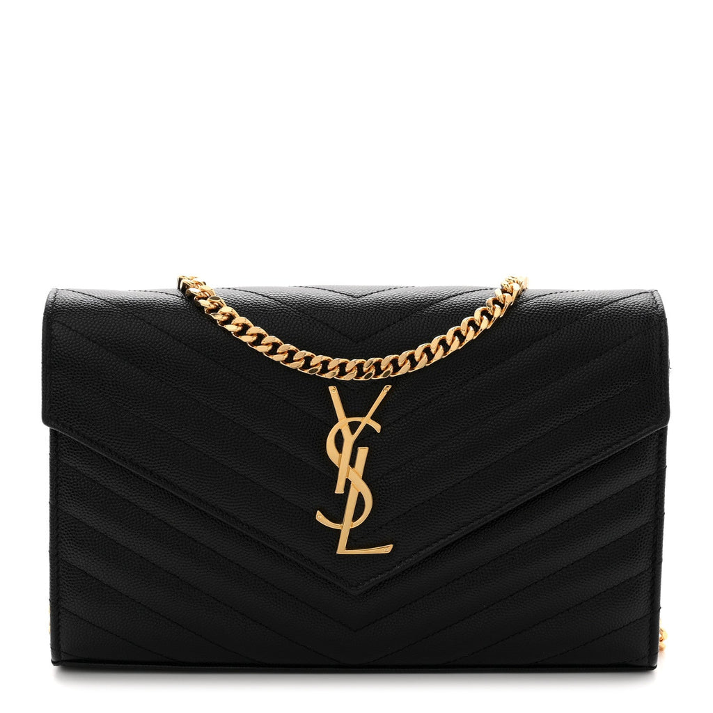 Grain De Poudre Matelasse Chevron Monogram Chain Wallet Black