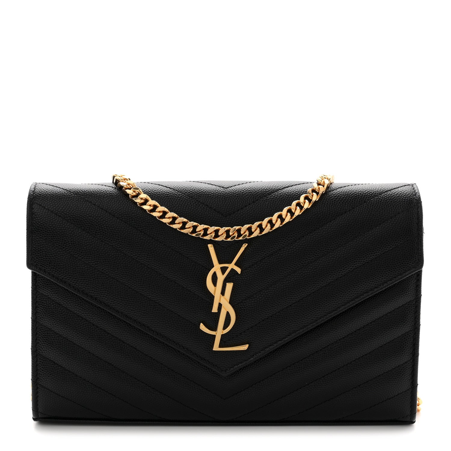 Grain De Poudre Matelasse Chevron Monogram Chain Wallet Black