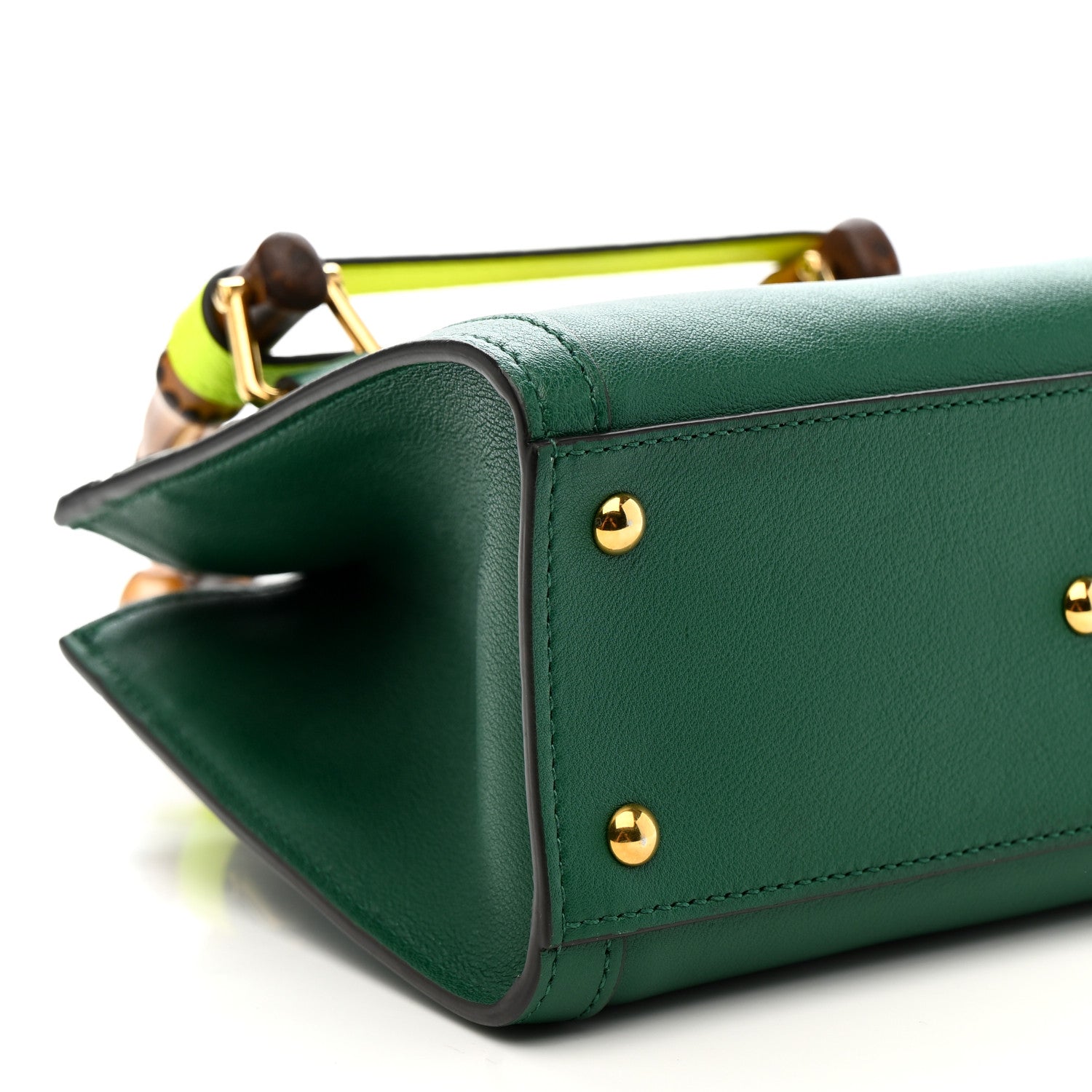 Wonka Grain Calfskin Mini Diana Tote Bag Green Yellow Fluo
