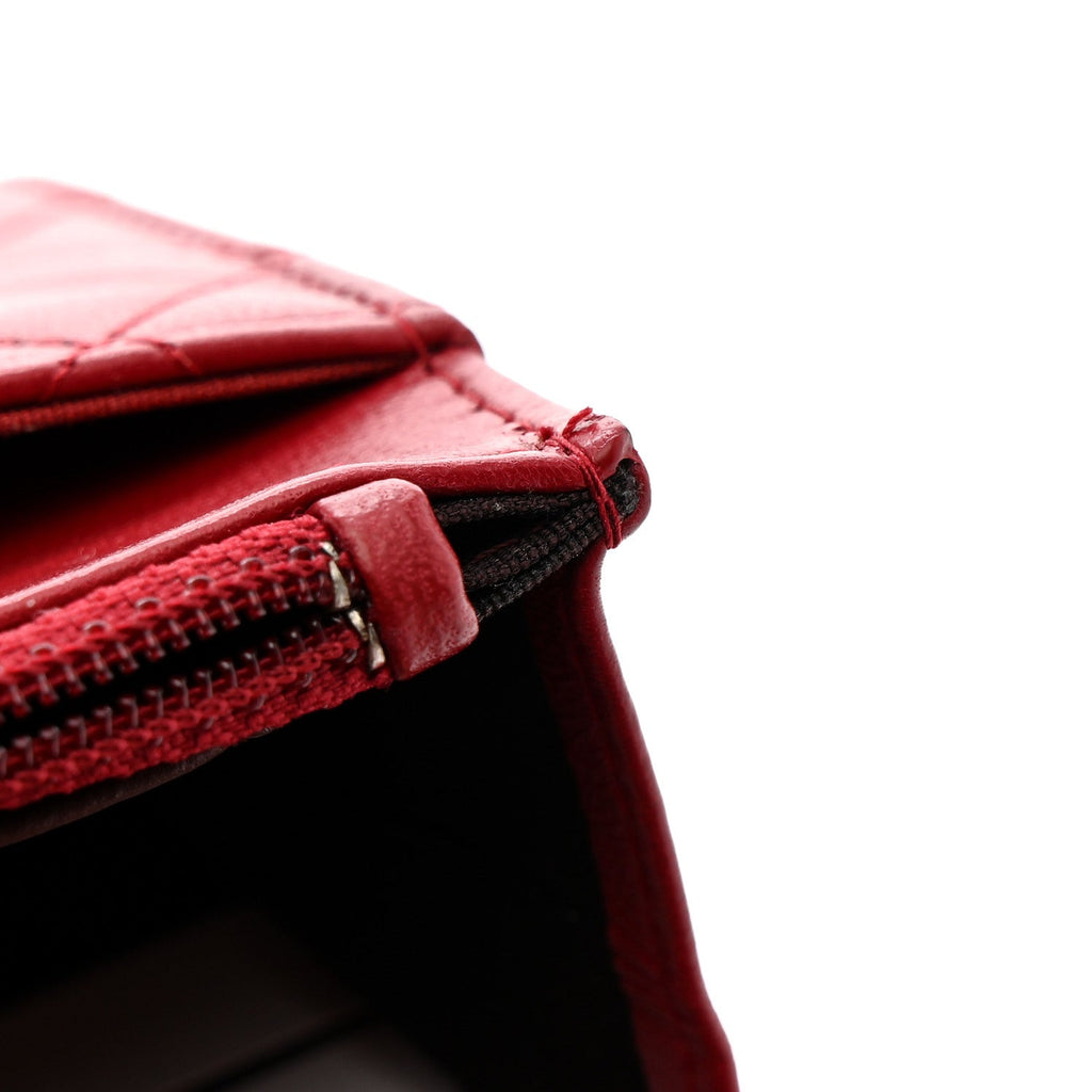 Lambskin Quilted Trendy CC Wallet On Chain WOC Red