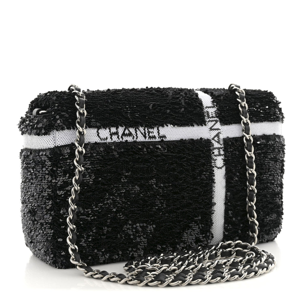 Sequin Ribbon Mini Rectangular Flap Black White