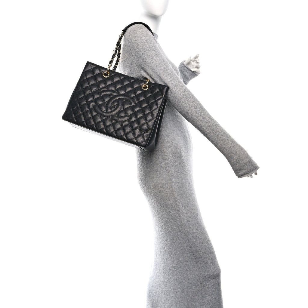 Caviar Quilted Grand Shopping Tote GST Black