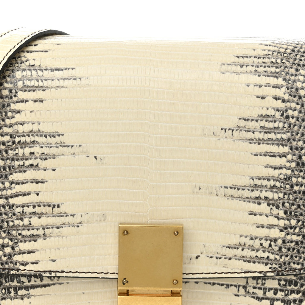 Lizard Medium Classic Box Flap Bag Natural