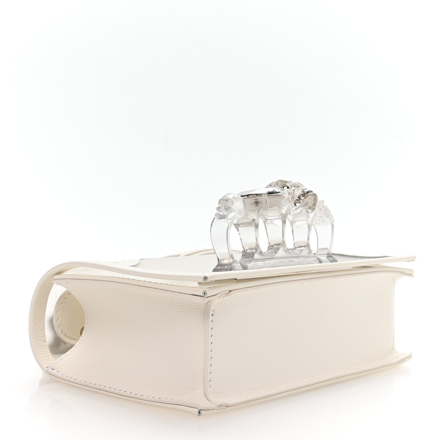 Polyurethane Calfskin Transparent Jeweled Knuckle Satchel Clear White