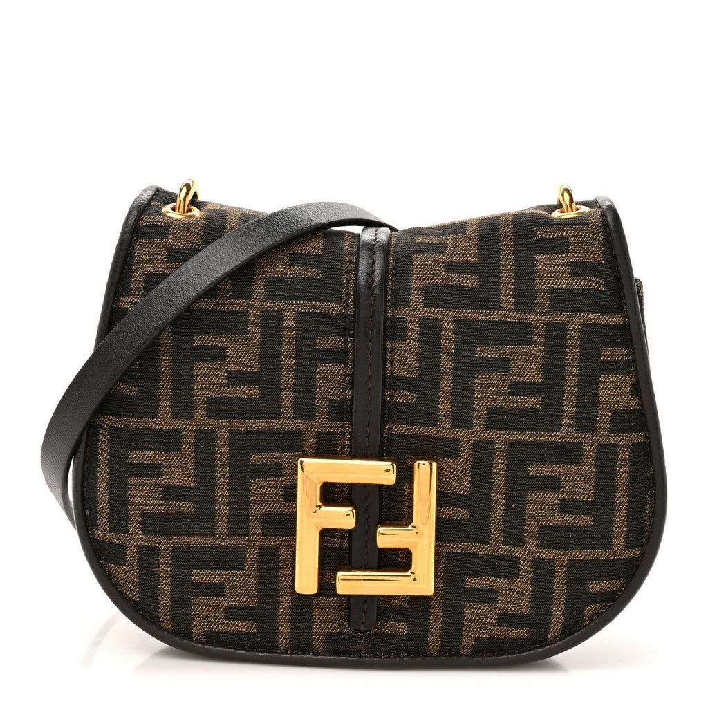 Fabric Jacquard Vitello Cher Cuoio FF 1974 Small Fendi C'mon Tobacco Moro Ebano
